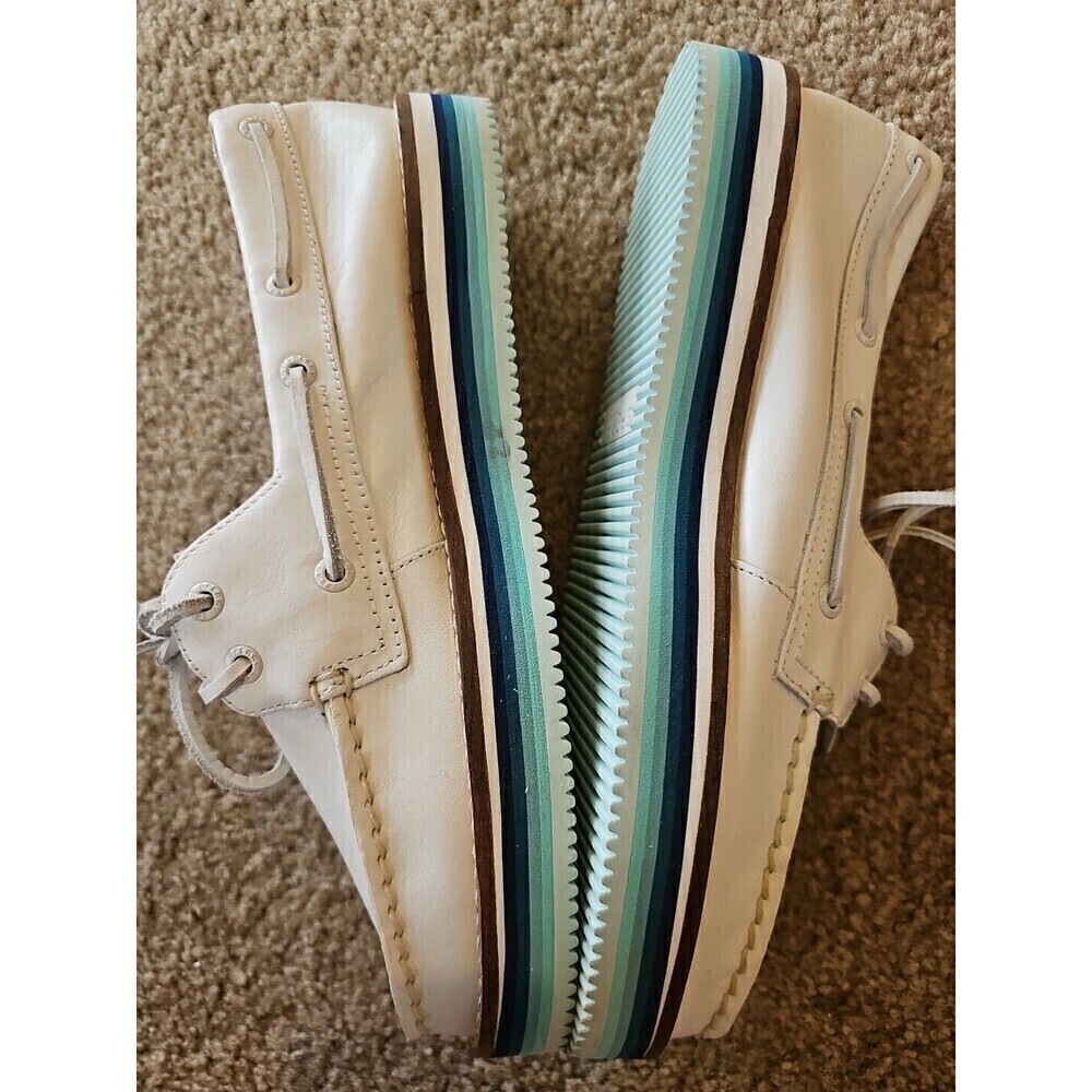 Sperry Women's Ivory Leather Platform Boat Shoe Size 8 - Picture 7 of 8